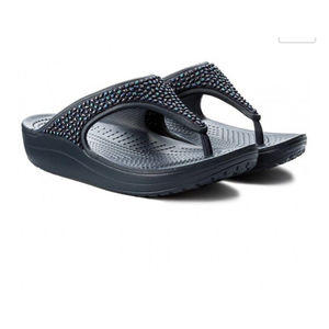 Crocs Sloane Embellished   Thong  Sandals Size  5 Navy/ Turquoise